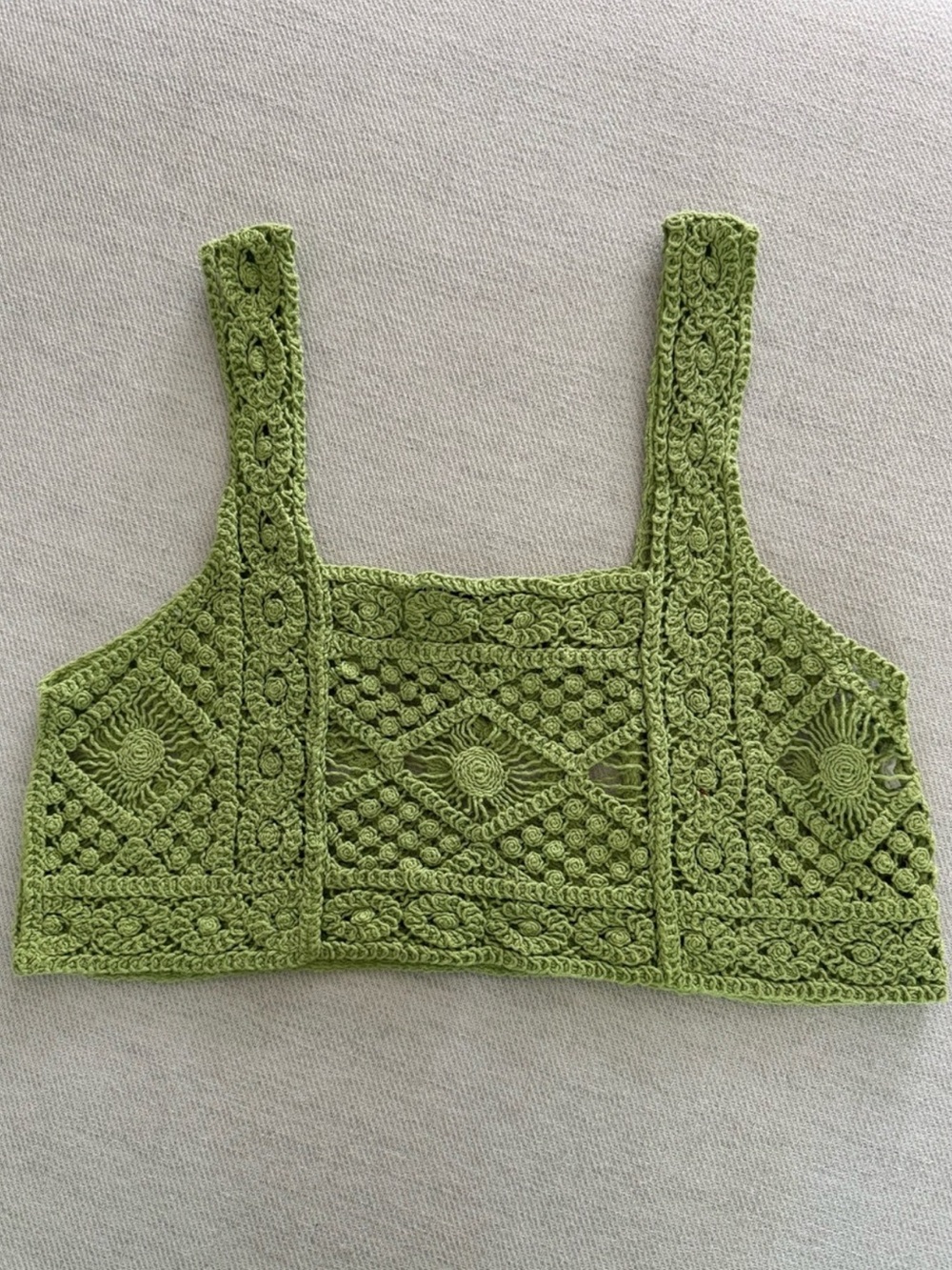 Zara Olive Green Crochet Crop Tank